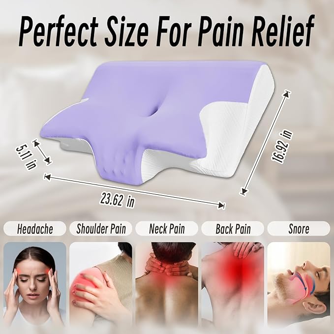 Ornatera Pillow, Restrelief Premium Ergonomic Pillow, Cleshy Ergonomic Pillow Silk Pillowcase, Memory Foam Ergonomic Pillows for Sleeping, Adjustable Cervical Pillow Cozy Sleeping(Purple)