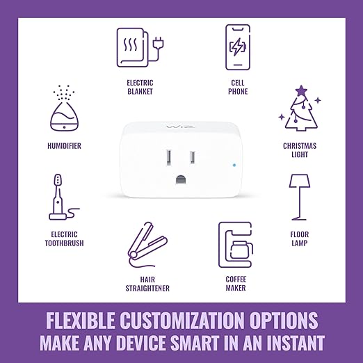 WiZ Smart Wi-Fi Plug - Pack of 3, Smart Outlet Connects to 2.4 GHz Wi-Fi, Voice / App Control, Works with Google Home, Amazon Alexa, and Apple HomeKit, Matter Compatible