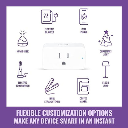 WiZ Smart Wi-Fi Plug - Pack of 3, Smart Outlet Connects to 2.4 GHz Wi-Fi, Voice / App Control, Works with Google Home, Amazon Alexa, and Apple HomeKit, Matter Compatible