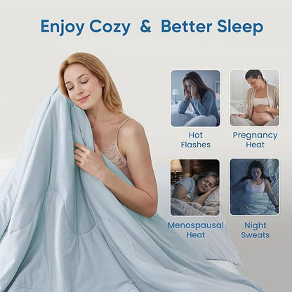 Snuggle Sac Natural Viscose Cooling Comforter King Size, Lightweight Breathable Silky Cooling Bedding with Q-Max>0.45 for Bedroom, Home Decor, Hot Sleepers & Night Sweats, Ice Blue 106"x90"