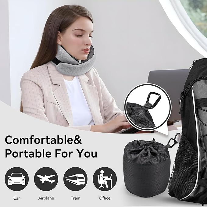 Travel Pillow, 100% Pure Memory Foam Neck Pillow for Airplanes, Comfortable Breathable Cover, Travel Essentials for Plane, Car, Train and Home, Black