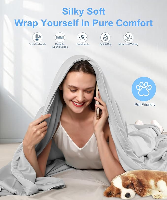 Cooling Comforter Queen Size, Summer Cooling Blanket for Hot Sleepers, Breathable and Lightweight All Season Bedding for Night Sweats, Cooling Technology for Hot Nights, 90"x90", Gray