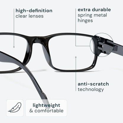 Gaoye 2-Pack of Reading Glasses - Blue-Light Filter, UV Protection - Readers with Rectangle Frames