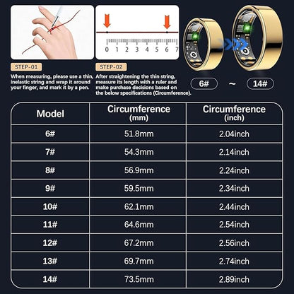 Ring Health Tracker for Women Men, Fitness Ring with Heart Rate, Blood Oxygen, Sleep Monitor, Calories, Step Counter, IP68 Waterproof Smart Ring for iPhone & Android, No Subscription Fee (Gold, 10#)