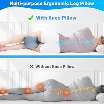 Knee Pillow for Side Sleepers, Leg Pillow with Washable Cover, Memory Foam Leg Pillow for Side Sleeping, Heart-Shape Cushion for Hip, Back & Sciatica Pain Relief, Light Blue