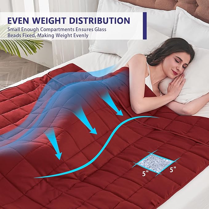 yescool Weighted Blanket for Adults (10 lbs, 48" x 72", Red) Cooling Heavy Blanket for Sleeping Perfect for 90-110 lbs, Twin Size Breathable Blanket with Premium Glass Bead, Machine Washable