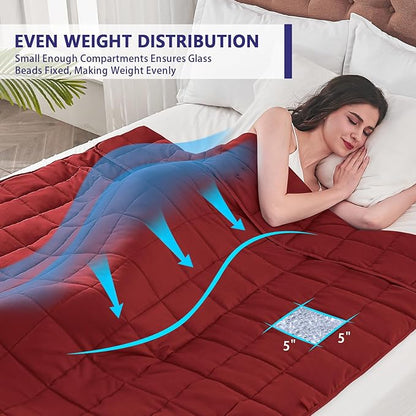 yescool Weighted Blanket for Adults (30 lbs, 88” x 104”, Red) Cooling Heavy Blanket for Sleeping Perfect for 290-310 lbs, King Size Breathable Blanket with Premium Glass Bead