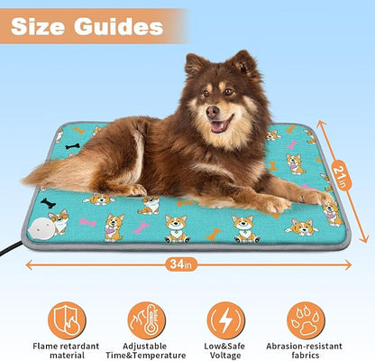 Large Dog Heating Pad 34x21in with Smart Thermostat Switch and Chew Resistant Cord, MET and UL Dual Certification,Waterproof Pet Heating pad, Suitable for Dogs of All Ages