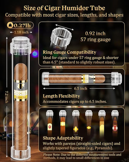 Cigar Humidor Tubes, Travel Humidifier Tube, Acrylic Storage Case with Cigar Holder, Detachable Airtight Triple Tube, Cigar Gift for Men, Ring Guage up to 57