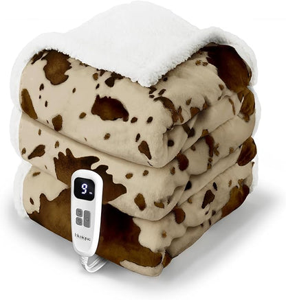 Heated Blanket Twin Blanket - Fast Heating Electric Blanket, Soft Flannel Heated Twin with 4 Time Settings,10 Heating Settings, Warm Gifts for Women & Mom&Grandma(62"x84"Cow Print Apricot)