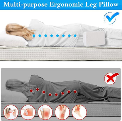 BlissTrends Memory Foam Knee Pillow, Knee Pillow for Side Sleepers, Leg Pillows for Sleeping Blood Circulation, Elevation Pillow for Spine Aligning, Sciatica, Hip, Knee, Ankle Pain, White, Medium