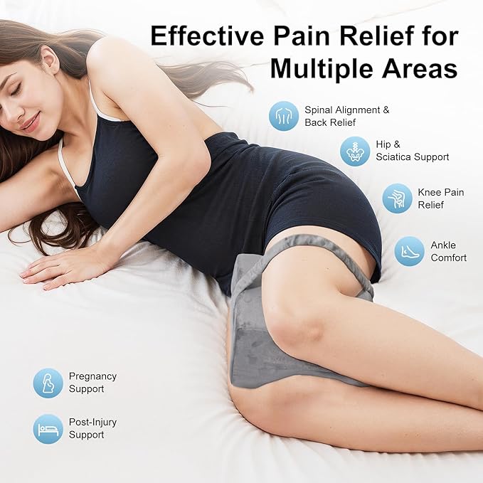 Knee Pillow for Side Sleepers,Leg Pillow for Sciatica,Back,HIPS,Knees,Joints Pain Relief,Pillows for Between Legs While Sleeping Spine Alignment Support & Relieves Pressure,Basic Strap,Natural Grey
