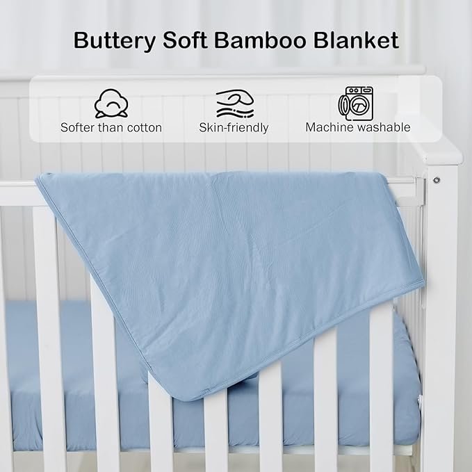 BubblePanda Rayon Made from Bamboo Baby Blanket for Boys Girls Neutral Soft Crib Blanket Toddler Quilt Comforter Newborn Nursery 30 x 40 Inch Blue