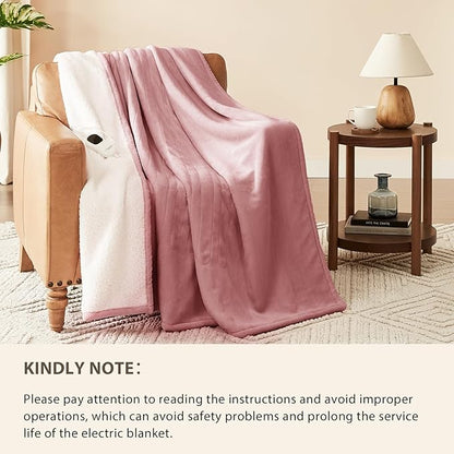 Homemate Electric Heated Blanket Queen Size - 84"x90" Heating Blanket Queen Size Dual Control 1/2/4/6/8 Hours Auto-Off 10 Heat Level Over-Heat Protection Flannel Sherpa ETL Certification