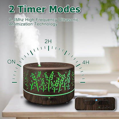 Diffusers for Essential Oils Large Room,600ml Essential Oil Diffusers for Home,Waterless Auto Off 7 Colors Changed 3 Mist Modes,Cool Mist Humidifiers for House Bedroom Decor,Gifts,Dark Wood