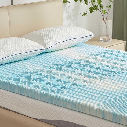 SINWEEK 2 Inch Mattress Topper 5-Zone Memory Foam Mattress Topper Pressure Relieve Soft Mattress Pad, CertiPUR-US Certified, King Size Blue