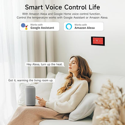Smart Thermostat for House with C-Wire Adapter, Programmable WiFi Thermostat Compatible with Alexa and Google Assistant,Energy Saving, Remote Control Tuya/Smart Life, C-Wire Require