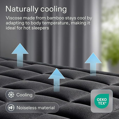 Ultra Soft California King Size Mattress Topper - Viscose Made from Bamboo Pillow Top Mattress Pad for Back Pain Relief - Naturally Cooling for Hot Sleepers, Black