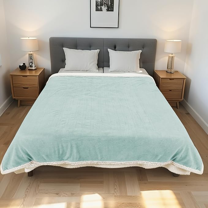 Electric Heated Blanket Throw Size 50"x60" - Dual-Sided with Microplush & Sherpa Fabric, 4 Heat Settings & 3 Hours Auto Off, Machine Washable - Spring Green