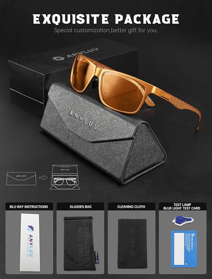 ANYLUV Blue Light Blocking Glasses Men Computer Gaming Glasses Lightweight Al-Mg Metal Anti Eyestrain Eye Protection