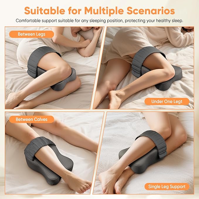 Knee Pillow for Side Sleepers, Leg Pillow for Side Sleeping, Sciatica Pain Relief Pillow, Hip Pillow with Ergonomic Memory Foam – Large Gray Cushion for Thigh, Knee, Back & Leg Support