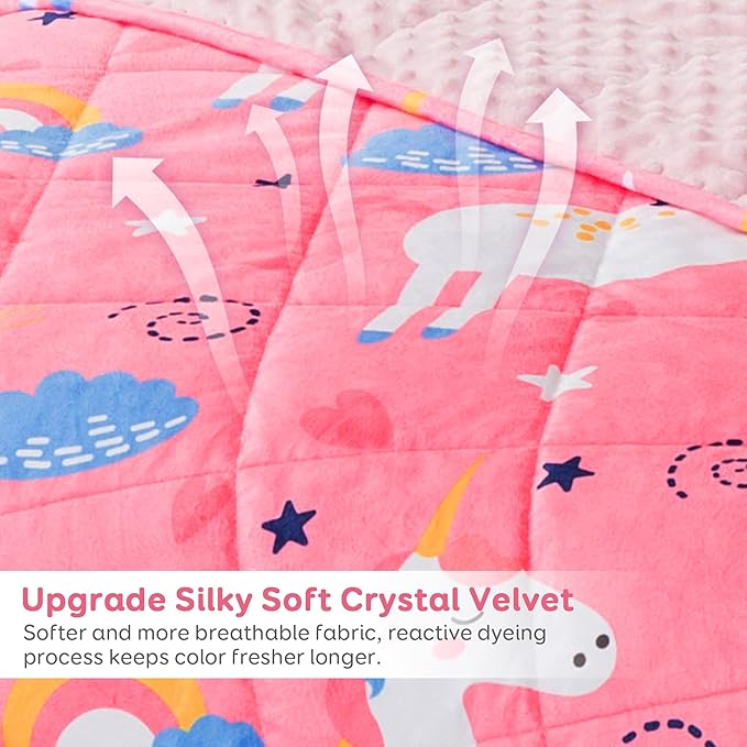 Sivio Minky Dotted Weighted Blanket, Super Soft Crystal Velvet Reversible Heavy Blanket with Cute Cartoon Patterns, 5 lbs, 36x48 Inch, Pink Unicorn