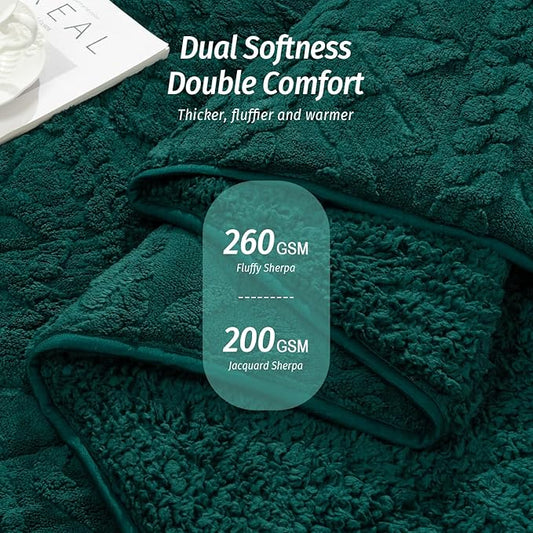 Wemore Weighted Blanket for Adults Twin Size 15 lbs, Dual Sided Soft Fuzzy Jacquard Sherpa Weighted Blankets for Sleeping, Cozy Fluffy Knitted Heavy Blanket for Couch Bed, Green, 48 x 72 inches
