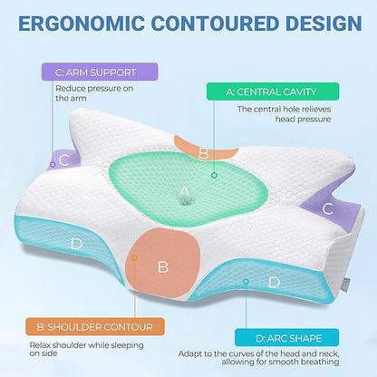 Elviros Cervical Memory Foam Pillows for Neck and Shoulder Pain, Ergonomic Orthopedic Sleeping Support Pillow for Side Sleepers, Back and Stomach Sleepers (Blue)