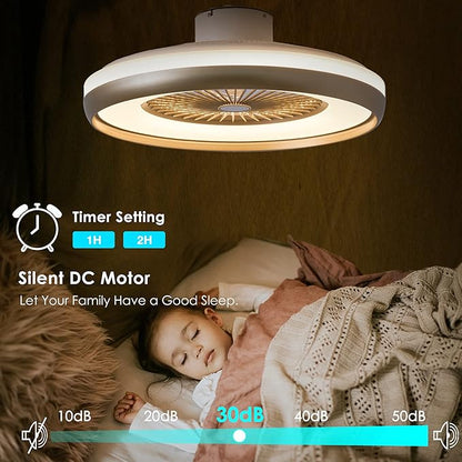 24" Bladeless Ceiling Fan with Light Remote, Smart LED Ceiling Fans with App Control, Modern Low Profile Dimmable Light Ceiling Fan for Bedroom Living Room Gold