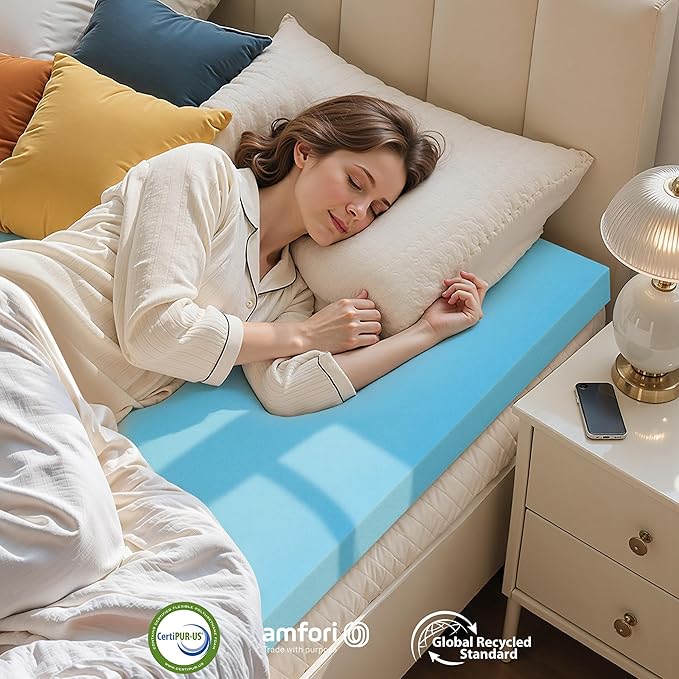 SyMax Memory Foam Mattress Topper, Gel Infused Foam Topper, Breathable Bed Topper, Pressure Relieving, CertiPUR-US Certified, 3 Inch, Full Size