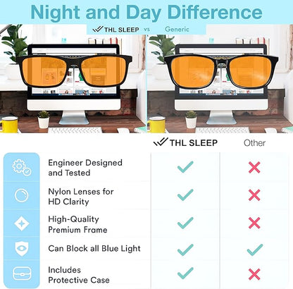 Orange Blue Light Blocking Glasses for Better Sleep - Premium Stainless Amber Orange Computer Migraine Glasses for Women & Men - Amber fl 41 Gaming Blue Light Blockers for Eye Strain & Fatigue