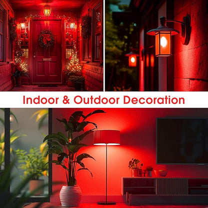 Briignite [2 Pack A19 LED Red Light Bulbs Indoor/Outdoor, Christmas Light Bulbs 9W (60W Equivalent) E26 Base 720LM Porch Light Bulb, LED Light Bulb for Halloween Christmas Decor