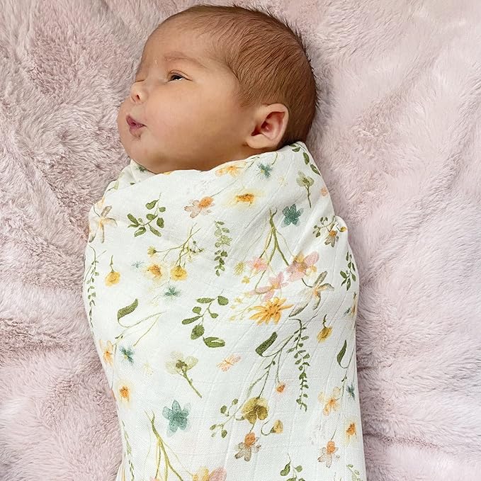 LifeTree Baby Swaddle Blankets, Muslin Swaddle Blankets Boys Girls Swaddling Wrap Receiving Blanket for Newborn, 70% Viscose Bamboo and 30% Cotton, Large 47" x 47", WildFloral Pattern