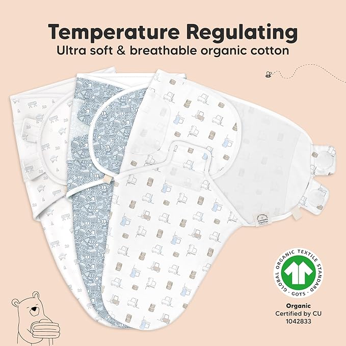 3-Pack Organic Baby Swaddle Sleep Sacks - Swaddles for Newborns, Infant 0-3 Months, Baby Girls, Boys, Soft & Snug Newborn Sleep Sack, Nursery Swaddling Blankets (Excavation, OS)
