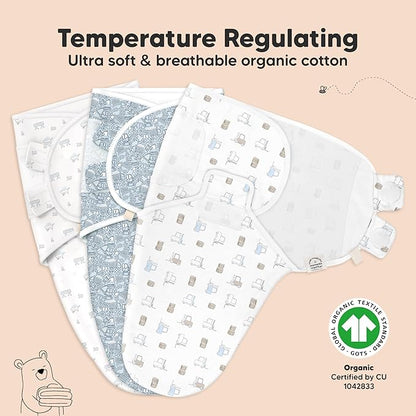 3-Pack Organic Baby Swaddle Sleep Sacks - Swaddles for Newborns, Infant 0-3 Months, Baby Girls, Boys, Soft & Snug Newborn Sleep Sack, Nursery Swaddling Blankets (Excavation, OS)