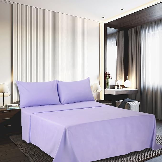 Best Season Twin Size Bed Sheet Set - 3 Piece (Lavender) 1 Flat Sheet,1 Fitted Sheet and 1 Pillow Cases,100% Brushed Microfiber 1800 Luxury Bedding,Deep Pockets,Extra Soft & Fade Resistant