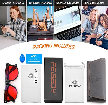 FEISEDY Sleep Blue Light Glasses for Woman Men 99.9% Computer Gaming Red Lens Eyeglasses Reduce Eyestrain G2835