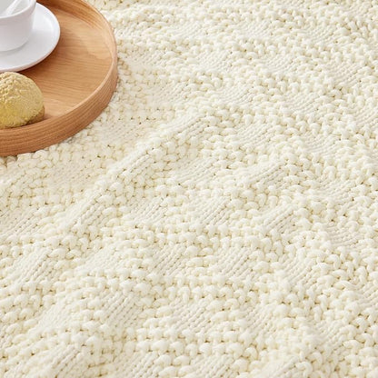 Knitted Weighted Blanket for Adult, Chunky Knit Weighted Throw for Sleep 60"*80" 20lbs, Cooling Breathable Machine Washable Heavy Blanket for Room Decor (Ivory White, Queen)