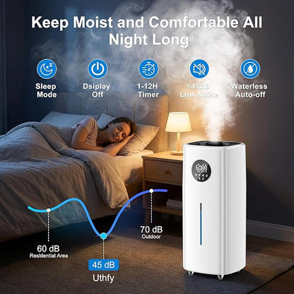 Uthfy 5.5Gal/21L Humidifier for Large Room 3000sq.ft, 2000ml/h Dual 360° Nozzles Ultrasonic Humidifiers for Bedroom, Remote/Touch Control,4 Atomizing Plates, Top Fill, 12H Timer