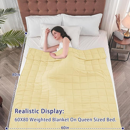 yescool Weighted Blanket for Adults (15 lbs, 60" x 80", Yellow) Cooling Heavy Blanket for Sleeping Perfect for 140-160 lbs, Queen Size Breathable Blanket with Premium Glass Bead, Machine Washable