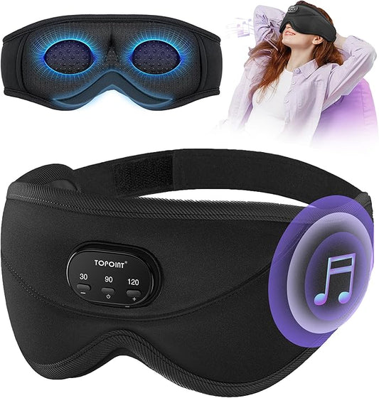 Sleep Mask with Bluetooth Headphones Wireless, TOPOINT 3D Eye Mask for Sleeping Headphones Women Men with Noise Canceling Earbuds, Thin Speaker, Blackout, 15 Hours for Travel, Meditation, CPAP Users