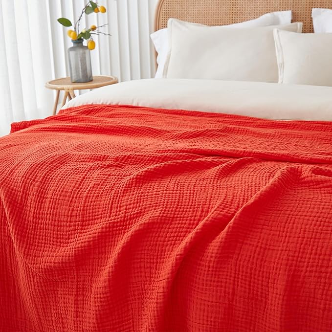 EMME Cotton Muslin Twin XL Blanket Breathable Gauze Blanket Soft Lightweight Blankets Adults Gifts for Women (Orange Rust, 66"x90")