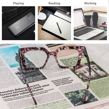 KoKoBin 3 Pack Stylish Square Frame Oprah Style Reading Glasses for Women, Blue Light Blocking Comfortable Readers