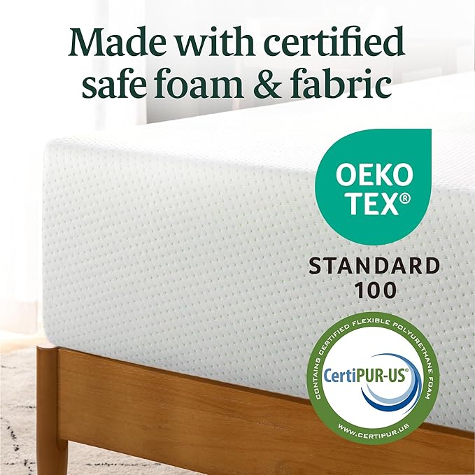 Zinus 12 Inch Full Green Tea Memory Foam Mattress [New Version], Fiberglass Free, Medium Firm Feel, Zoned Pressure Relief, Certified Safe Foams & Fabric, Mattress in A Box
