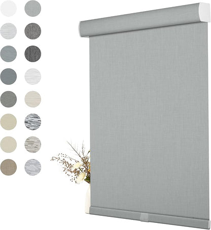 BERISSA Cordless Blackout Roller Shades for Windows,Free-Stop Linen Fabric Windows Blinds with Cassette Valance,Thermal Insulated UV Protection Roller Blinds for Home Office.Custom Color.Custom Size