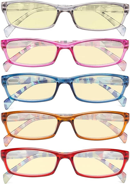 Eyekepper 5 Pack Computer Glasses Digital Eye Strain Prevention Blue Light Filter Reading Glasses Yellow Tinted +1.25