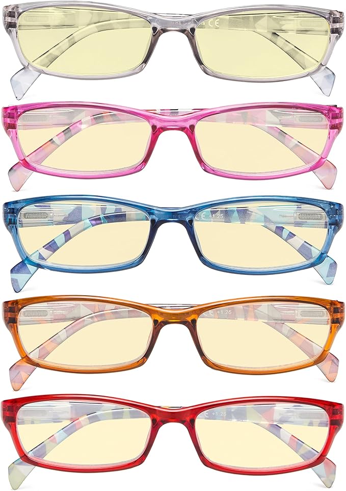 Eyekepper 5 Pack Computer Glasses Digital Eye Strain Prevention Blue Light Filter Reading Glasses Yellow Tinted +2.00