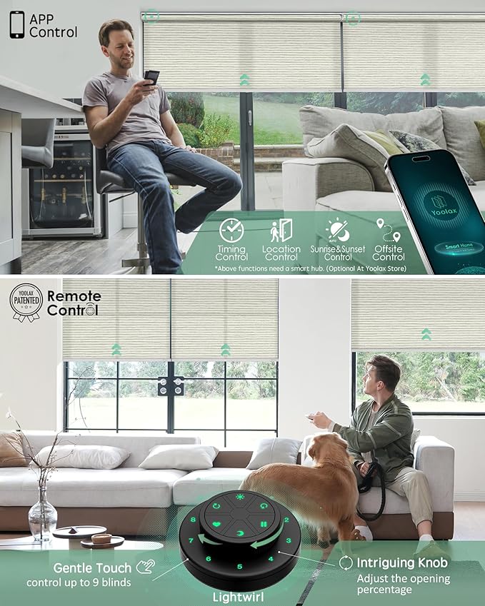 Yoolax Motorized Blinds with Remote, Smart Blinds for Windows Motorized Roller Shades, Automatic Window Shades Compatible with Alexa Custom Size (Light Filtering-Horizontal Beige)