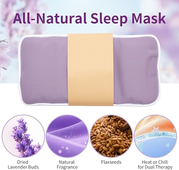 Organic Linen Eye Pillow with Lavender & Flaxseed - Relaxation for Yoga, Meditation & Stress - Microwavable Warm/Cool Compress - Mindful Gift