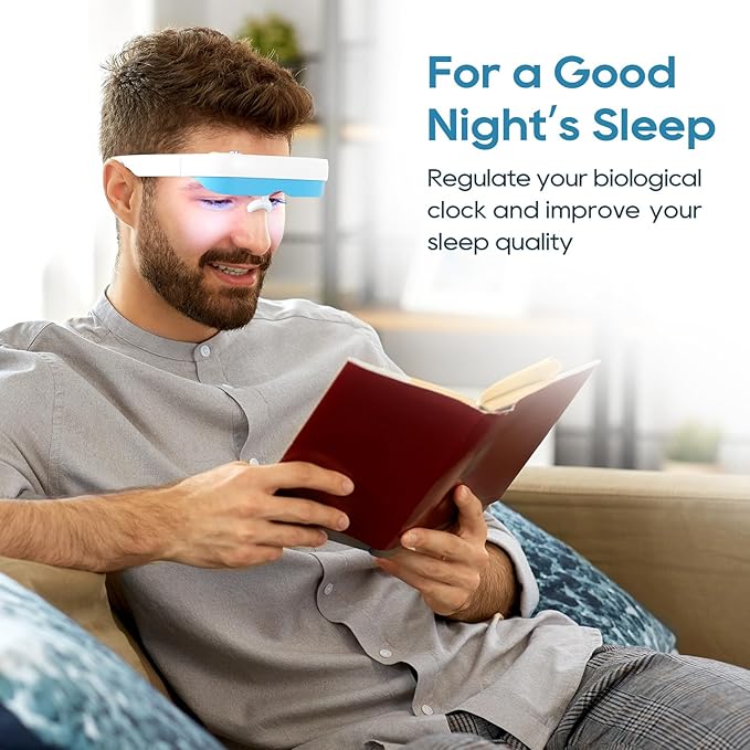 Light Therapy Glasses, Glasses Therapy Lamp Portable Daylight Lamp Natural Relief for Sleep Problems, Mood Disorders and Jet lag, Light Therapy Lamp Glasses Adjustable Brightness and Timer